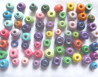 Macrame beads, 64 multicoloured vintage wooden beads for crafts