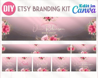 Rosen + Gold DIY Etsy Banner Canva Vorlage | Etsy Branding Kit | Visitenkarten | Facebook Banner | Sofortiger Download