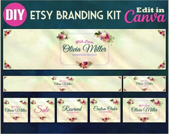 Blumen DIY Etsy Banner Canva Vorlage | Etsy Branding Kit | Visitenkarten | Facebook Banner | Sofortiger Download