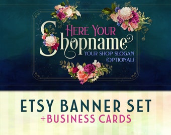 Etsy Shop Banner Set, Inklusive passender Visitenkarten, Facebook Banner, Etsy Shop-Symbol, Blumen