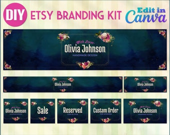 Floral  DIY Etsy Banner Canva Template | Etsy Branding Kit | Etsy Shop Kit | Business Cards | Facebook Cover | Instant Download