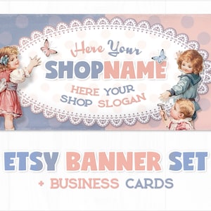 Ensemble de bannières de boutique Etsy pour enfants vintage | Cartes de visite assorties | Bannière de boutique pour bébés | Bannière de boutique Etsy pour enfants | Bannière Facebook + photo de profil