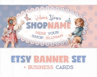 Vintage Kids Etsy Shop Banner Set | Matching Business Cards | Baby Shop Banner | Etsy Kids Shop Banner | Facebook Banner + Profile Picture
