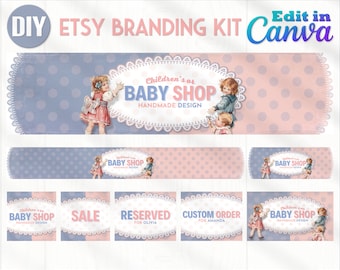Kinder Baby Shop DIY Etsy Banner Canva Vorlage | Etsy Branding Kit | Etsy Shop Kit | Visitenkarten | Facebook Banner | Sofortiger Download