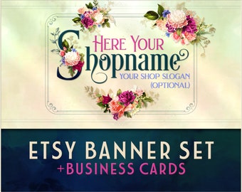 Etsy Shop Banner Set, Inklusive passender Visitenkarten, Facebook Banner, Etsy Shop-Symbol, Blumen