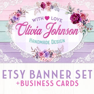 Rustikales Etsy Shop Banner Set | Inklusive passender Visitenkarten | Facebook Banner | Etsy Shop-Symbol | Blumen Etsy Banner