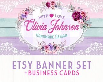 Rustic Etsy Banner Set | Matching Business Cards | Premade Etsy Branding Kit | Facebook Cover Photo | Floral Etsy Banner |