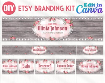 Rustikale DIY Etsy Banner Canva Vorlage | Etsy Branding Kit | Etsy Shop Kit | Visitenkarten | Facebook Banner | Sofortiger Download