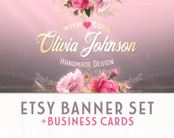Rosen + Gold Etsy Shop Banner Set | Inklusive passender Visitenkarten | Facebook Banner | Etsy Shop-Symbol | Blumen