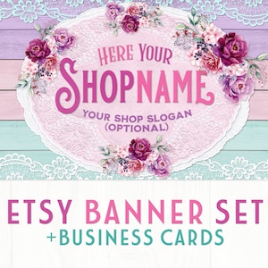 Etsy Shop-bannerset, inclusief bijpassende visitekaartjes, Facebook-banner, Etsy Shop-pictogram, bloemen