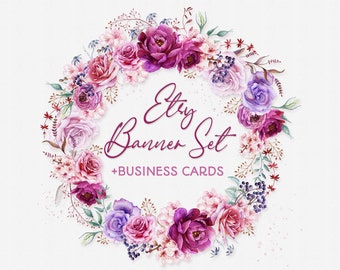 Floral Etsy Banner Set, Matching Business Cards, Premade Etsy Branding Kit, Facebook Cover Photo