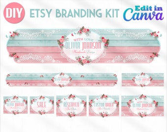 Shabby Chic DIY Etsy Banner Canva Vorlage | Etsy Branding Kit | Etsy Shop Kit | Visitenkarten | Facebook Banner | Sofortiger Download