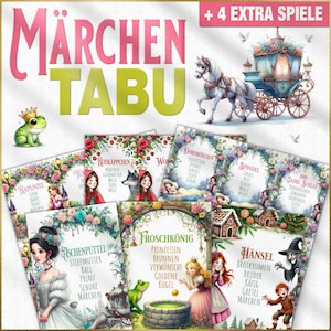 Fairy Tale TABU German + 4 Extra Games | Children&#39;s Birthday Game | Guess the Words | PDF A4 with 99 Words | Download and Print