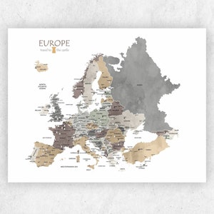 Push Pin Europe Map, Map on photo paper, Personalized Europe Map, Travel Map, Europe Travel Map, print on photo paper, canvas print