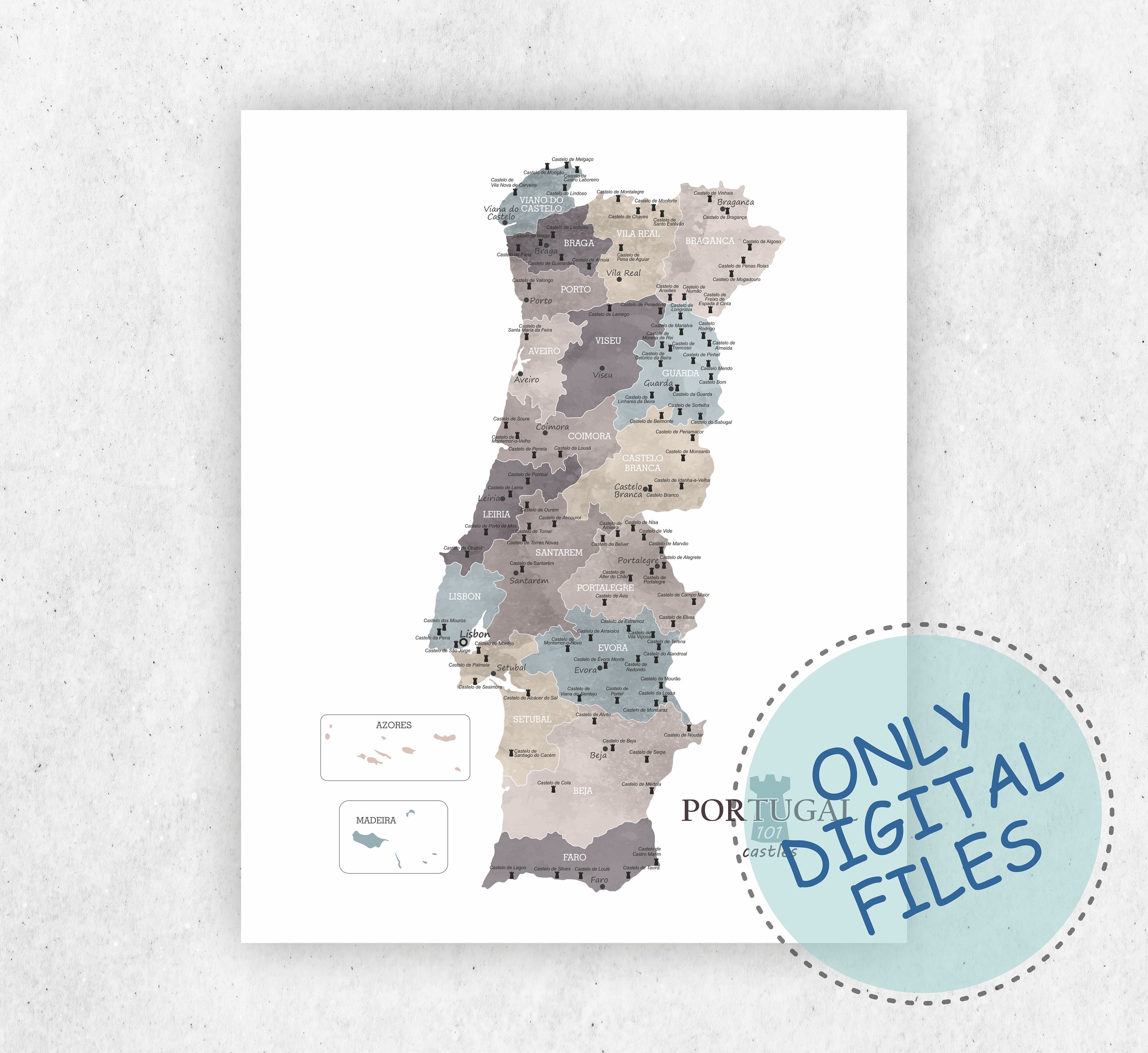 Portugal Map Portugal Map Poster Print Digital Download Map Poster ...