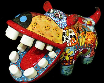 Statuette of a hippopotamus, gift see a dentist, big hippopotamus, hippo sculpture, statuette of hippo, bright African style, painted hippo