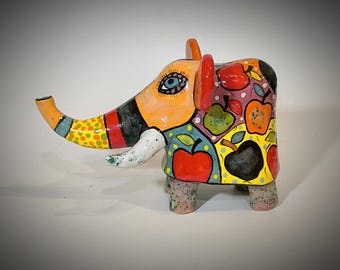 African elephant, Indian elephant, Painted elephant, ceramics Happy Art, majolica Gerasimenko, elephant figurine, sculpture Elephant