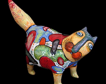 Cat art ceramic figurine sculpture, miniature cat, ceramic cat, cat lover Gift,  cat decor
