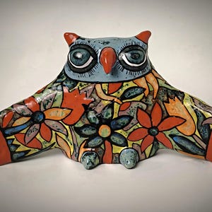 Ceramic sculpture &quot;Owl&quot;by Sergey Gerasimenko, majolica technique, gift for lovers birds, birds, valentines day gift for him