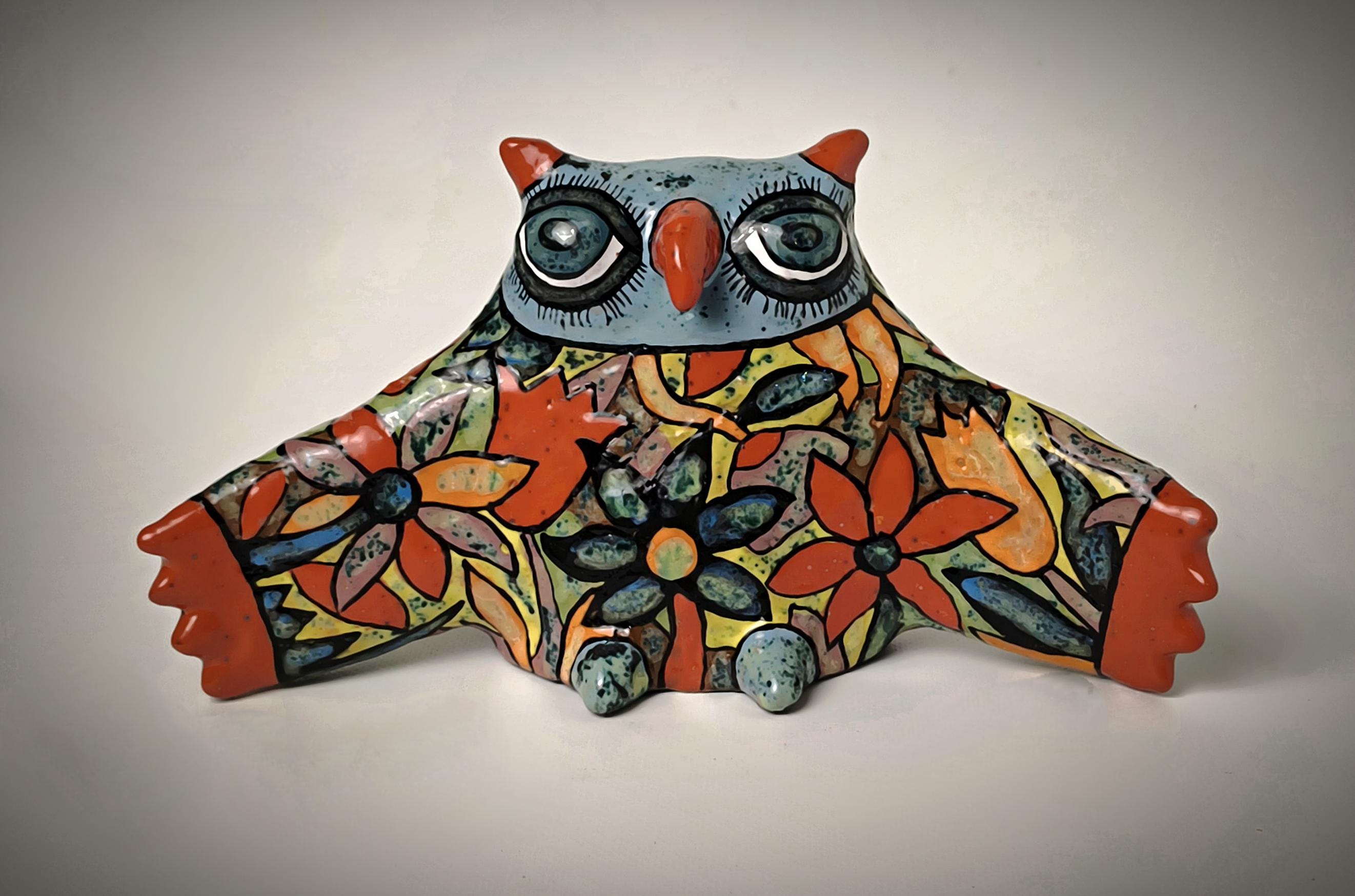 Ceramic sculpture "Owl"by Sergey Gerasimenko, majolica technique, gift for lovers birds, b