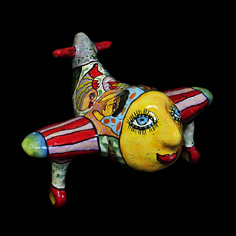 Airplane Ceramic Sculpture, Airliner Figure, Gift to the Aviator, Gift