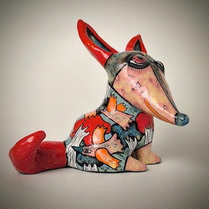 Ceramic figure fox hand painted glazes, majolica, art gift,ceramic sculpture, ceramic animals,sculpture, interior ceramics, majolica