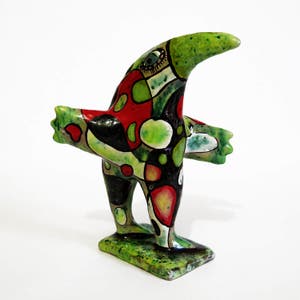 Green bird ceramic sculpture, Penguin, Penguin Clay Sculpture, bird figurine, clay bird, Ceramic bird, colorful bird, exotic bird