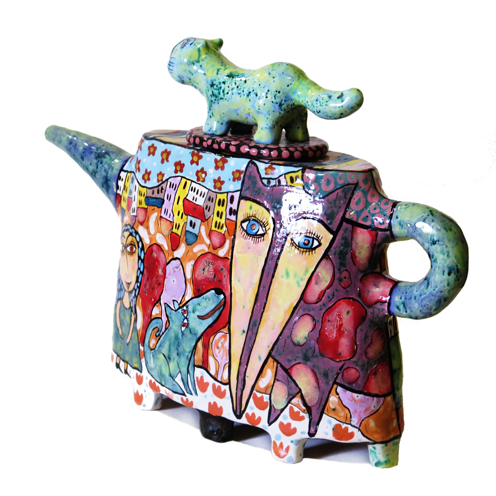 Kettle With a Cat, Teapot With a Cat, Kettle Cat, Teapot Cat, Cat in