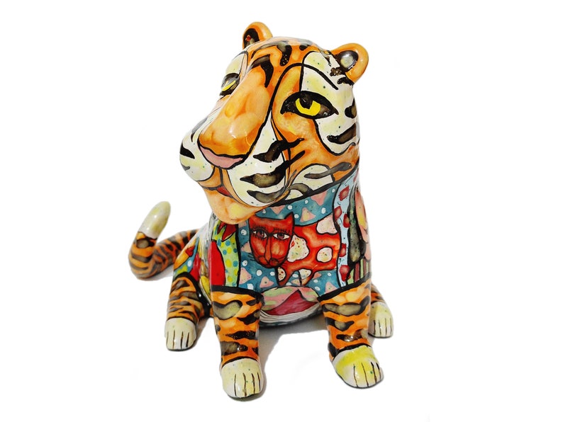Tiger Ceramic Figurine, Symbol of 2022, Hand Painted With Majolica