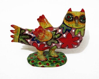 8.5インチ ハンドメイド ヴィンテージ フクロウ 陶器彫刻 - 粘土人形