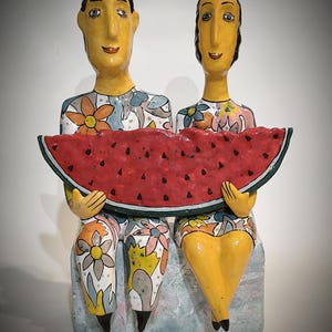 Majolica Ceramic Sculpture, &quot;Sweet Moment&quot;, Valentine&#39;s Gift