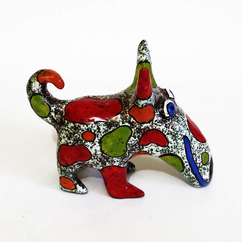 Dog Ceramic Figurine, Miniature Dog Art Ceramic Sculpture, Pottery Dog