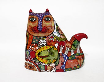 Pet Сat ceramicsculpture | Figurine Miniature Clay Cat | gifts for cat lovers