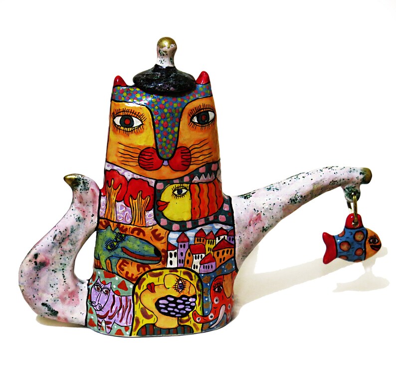 Kettle Cat, Teapot Cat, Teapot With Decor, Cat Kettle, Coffee Pot