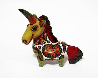 Rainbow Unicorn ceramic sculpture, gifts for unicorns lovers, magic unicorn art