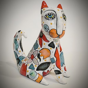 Cat art ceramic figurine sculpture, cat lover Gift, cat decor, miniature cat, cat art,handmade pottery,unique home decor,ceramic animal