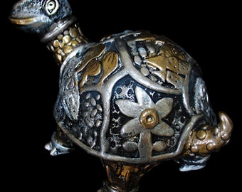 Silver Turtle - Ceramic Sculpture, turtle ceramic, turtle sculpture, Author: Ser Gera, turtle figurine, metal turtle