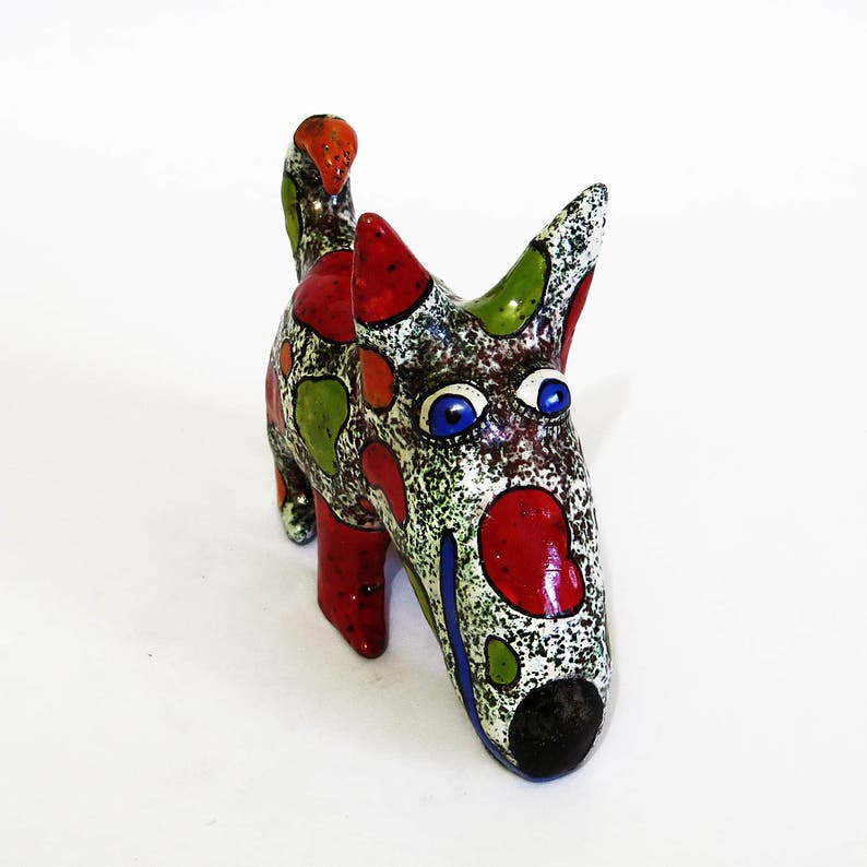 Dog Ceramic Figurine, Miniature Dog Art Ceramic Sculpture, Pottery Dog