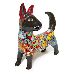 Mega super wonderful black cat - ceramic sculpture using majolica technique, cute cats - gifts for cat lovers, custom sculptures for home