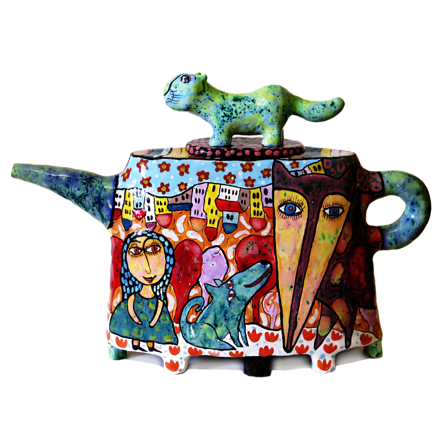 Kettle With a Cat, Teapot With a Cat, Kettle Cat, Teapot Cat, Cat in