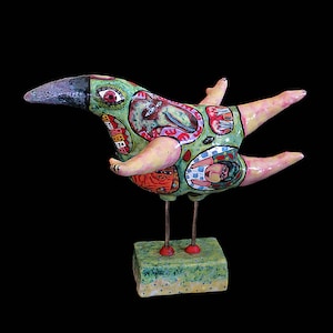 Green bird ceramic sculpture, bird figurine, bird statue, clay bird, Ceramic bird, colorful bird, bright bird, beautiful bird, exotic bird
