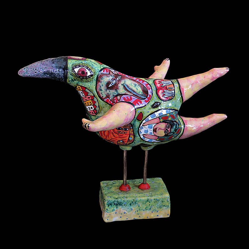 Green Bird Ceramic Sculpture Bird Figurine Bird Statue Clay Etsy
