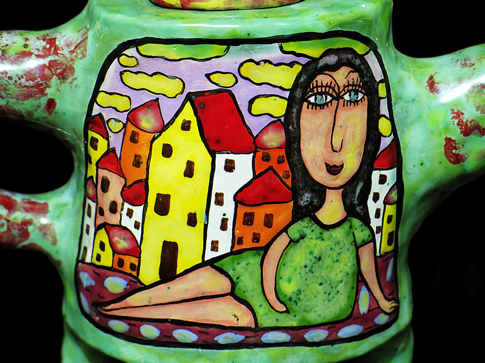 Ceramic Teapot Kitchen Decor, Glaze Painting, Teapot With Decor