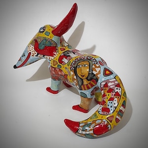 Ceramic figure fox hand painted glazes, majolica, art gift,ceramic sculpture, ceramic animals,sculpture, interior ceramics, majolica