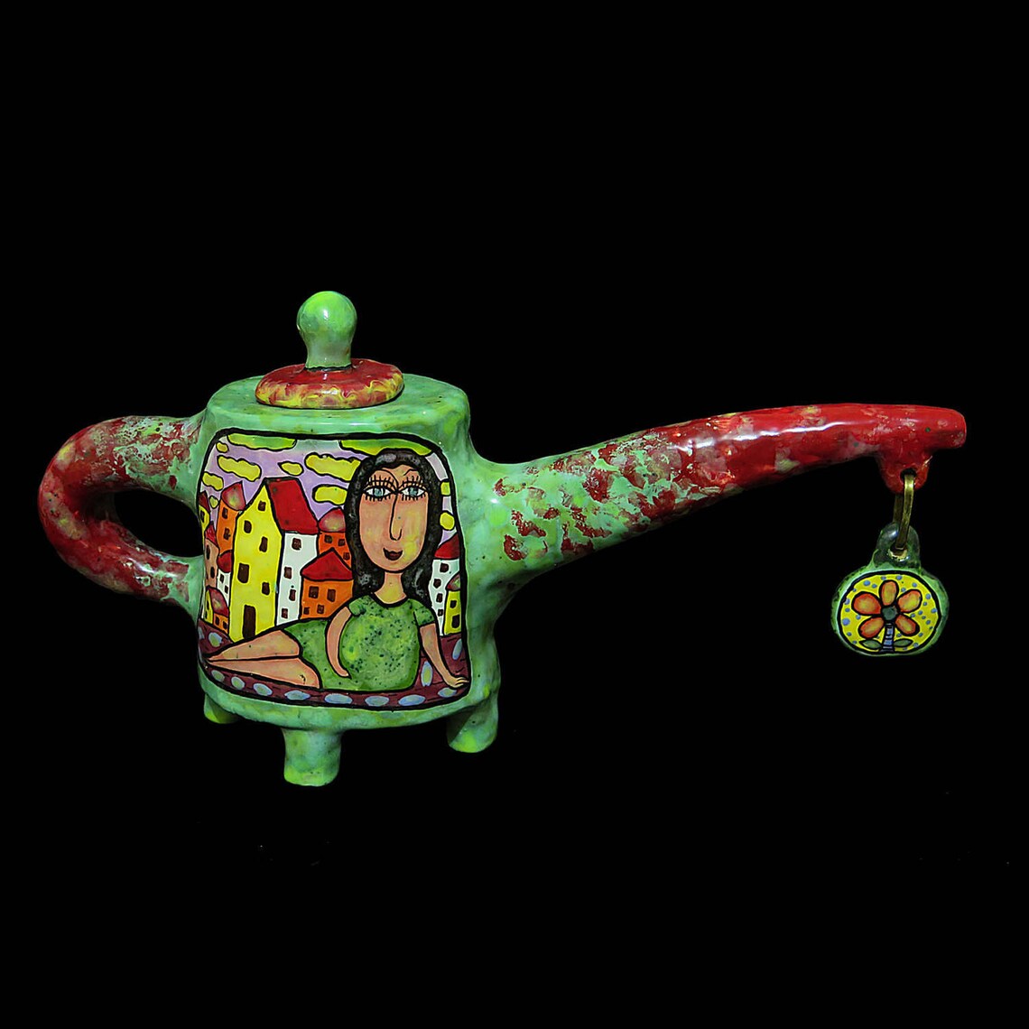 Ceramic Teapot Kitchen Decor, Glaze Painting, Teapot With Decor