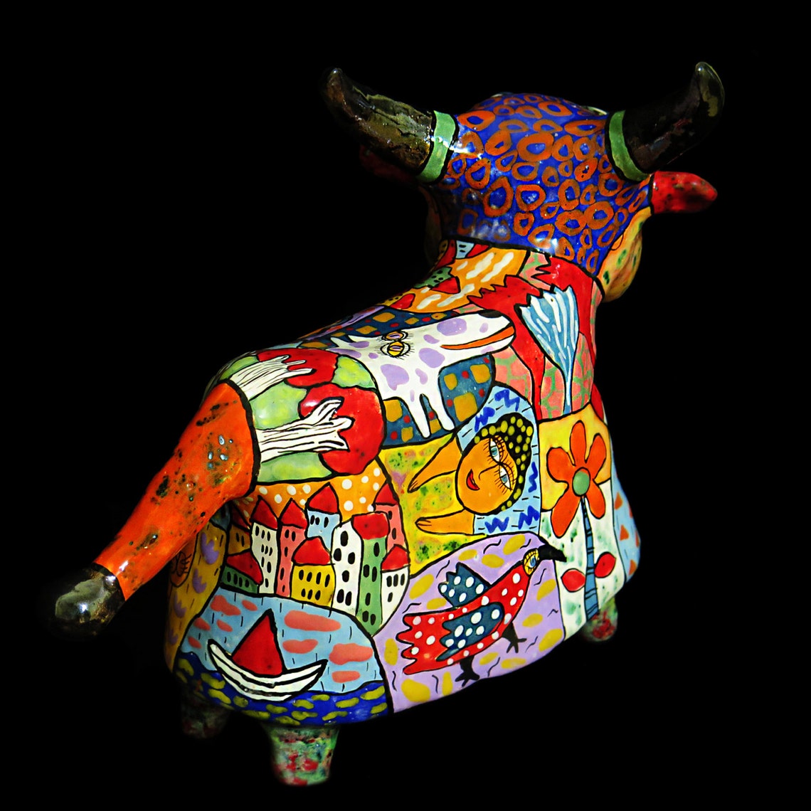 Сeramic figurine of a bull ceramic bull colorful cow | Etsy