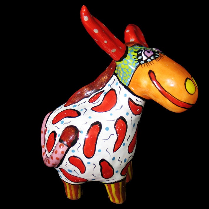 Donkey Figurine Ceramic Art, Donkey Little Statuette, Miniature Donkey