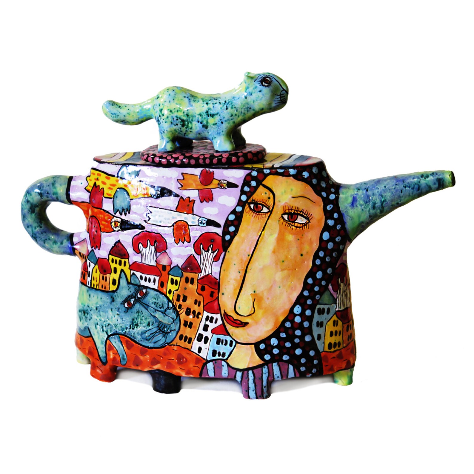 Kettle With a Cat, Teapot With a Cat, Kettle Cat, Teapot Cat, Cat in