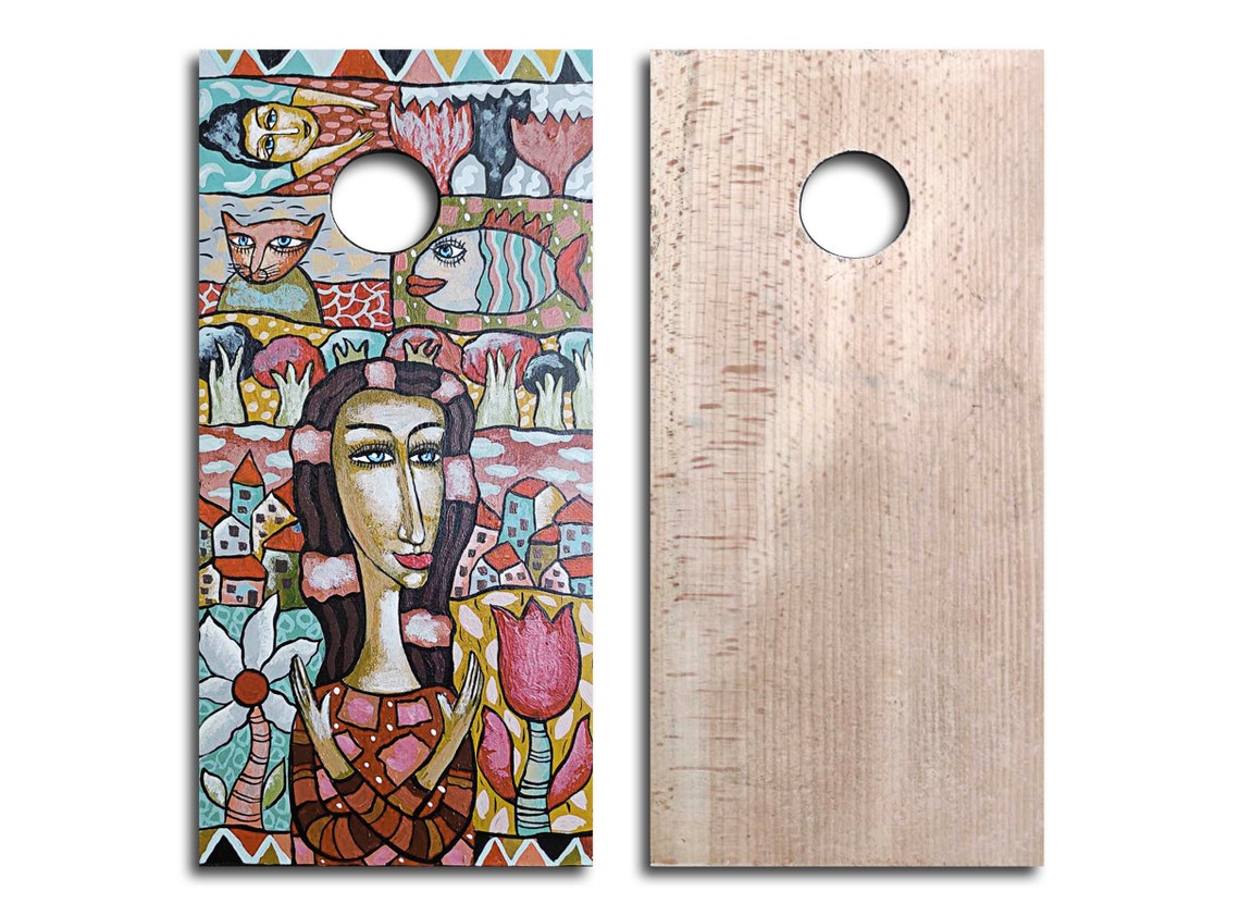 Hand Painted Cutting Board Collage on Cutting Board Painting Etsy