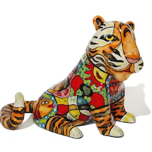 Tiger - Ceramic Figurine, Symbol of 2022, Hand Painted with Majolica Glazes, Personalized Animals Sculptures, ceramic tiger souvenir gift